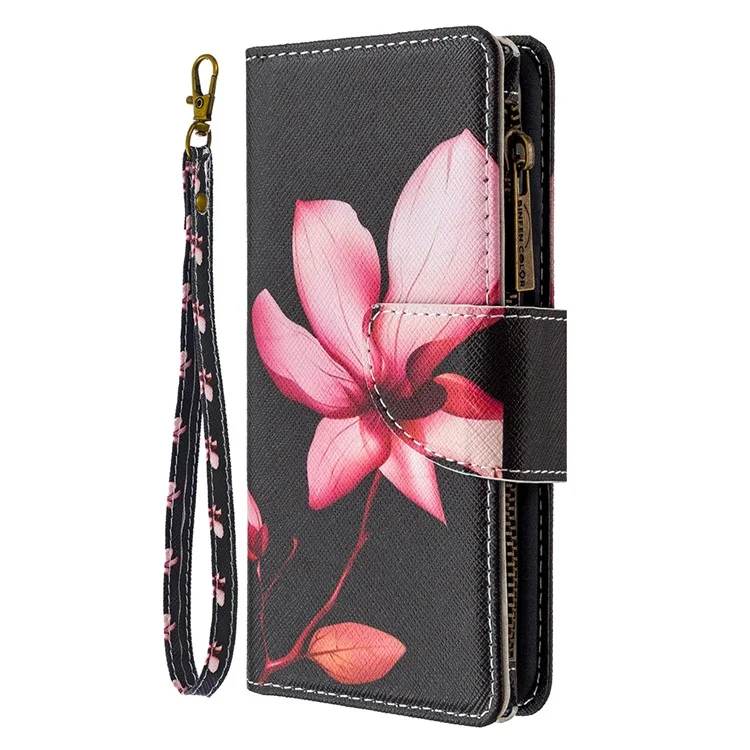 Carteira de Couro com Capa de Celular com Bolso de Zíper, 9 Compartimentos para Cartões, para Samsung Galaxy S20 Ultra - Lotus