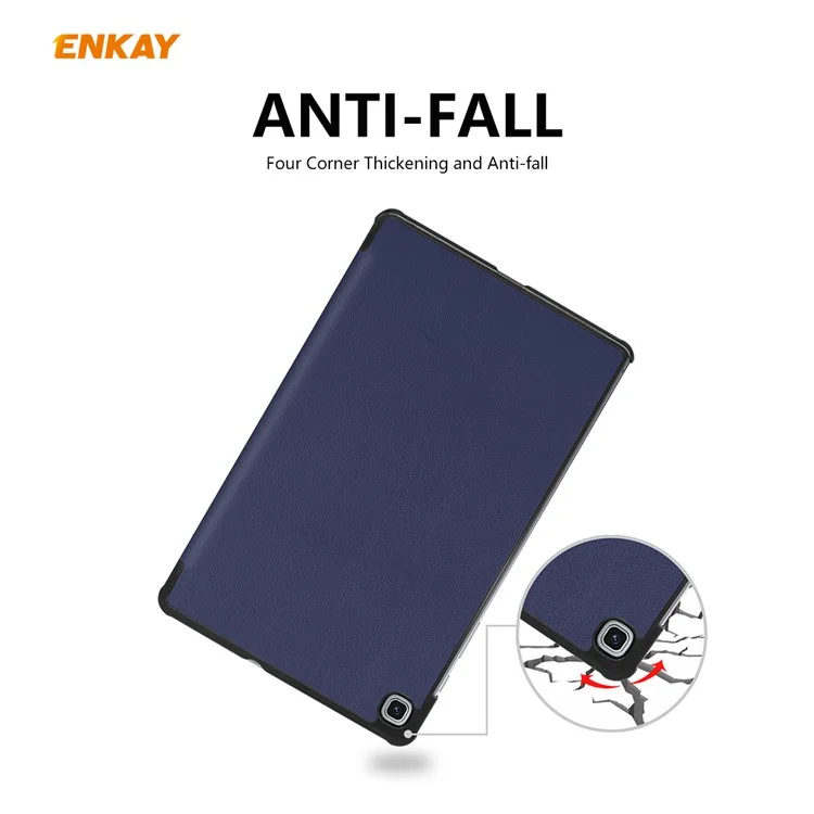 Enkay Tritold Stand pu de Couro de Couro Inteligente Capa Para Samsung Galaxy Tab S6 Lite P610 / P615 / S6 Lite (2022) - Azul Escuro