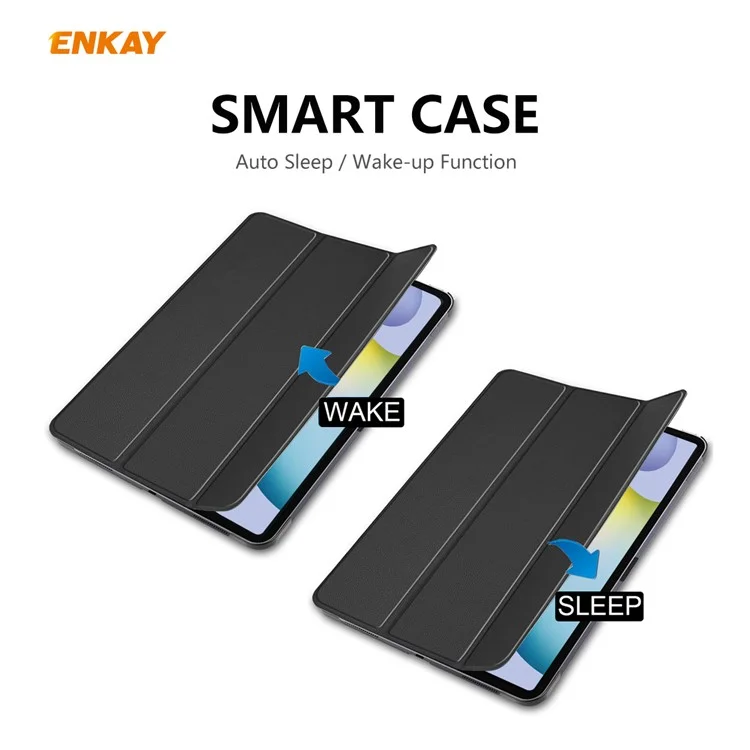 Enkay Tritold Stand pu de Couro de Couro Inteligente Capa Para Samsung Galaxy Tab S6 Lite P610 / P615 / S6 Lite (2022) - Azul Escuro