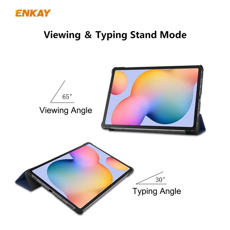 Enkay Tri-fold Stand PU Leather Smart Tablet Fase Para Samsung Galaxy Tab S6 Lite P610 / P615 / S6 Lite (2022) - Azul Oscuro