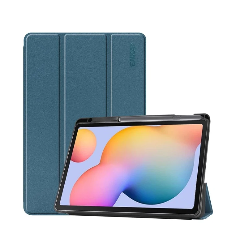 Enkay Tri-fold Stand PU Leather Smart Case Con Ranura Para Pluma Para Samsung Galaxy Tab S6 Lite P610 / P615 / S6 Lite (2022) - Verde