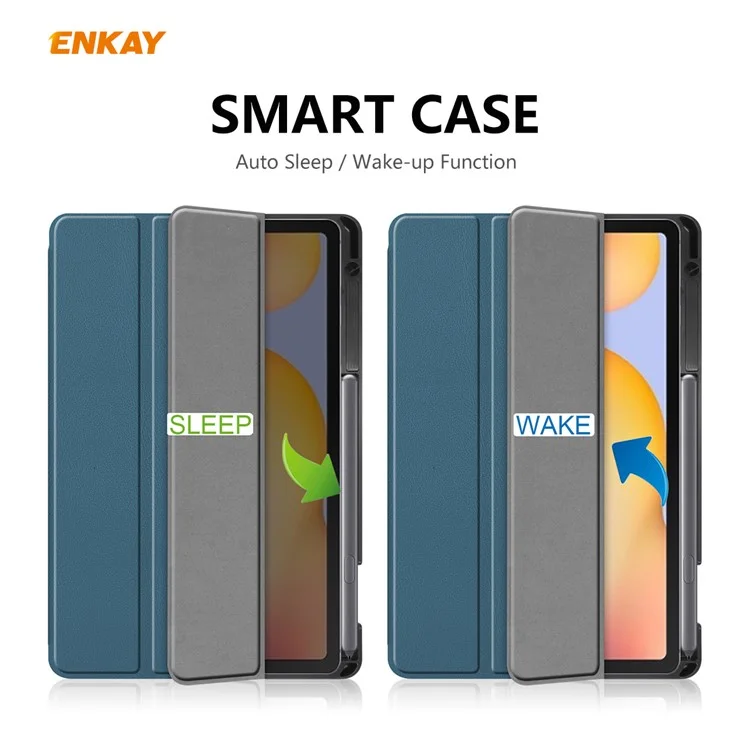 ENKAY Tri-fold Stand PU Leather Smart Case avec fente pour stylo pour Samsung Galaxy Tab S6 Lite (2020) P610 P615 / (2022) / (2024) - Vert