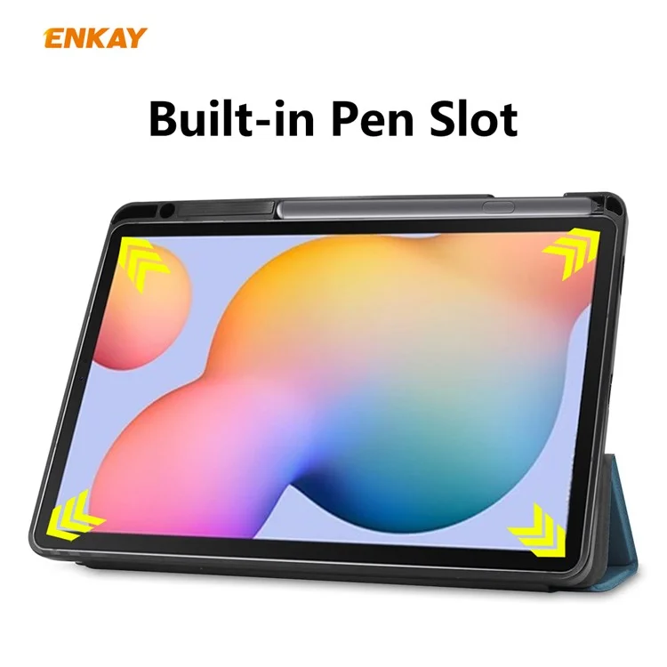 ENKAY Tri-fold Stand PU Leather Smart Case avec fente pour stylo pour Samsung Galaxy Tab S6 Lite (2020) P610 P615 / (2022) / (2024) - Vert