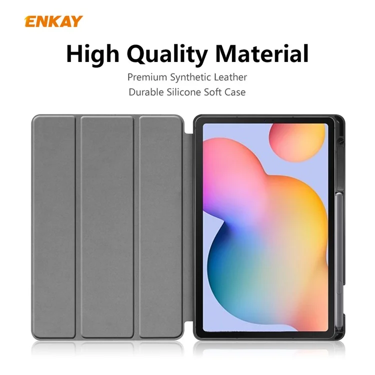 ENKAY Tri-fold Stand PU Leather Smart Case avec fente pour stylo pour Samsung Galaxy Tab S6 Lite (2020) P610 P615 / (2022) / (2024) - Vert