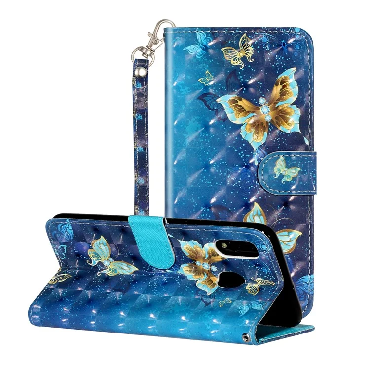 Decoración de Manchas Ligeras Case de Billetera de Cuero Estampada Estampada Para Samsung Galaxy A40 - Mariposa