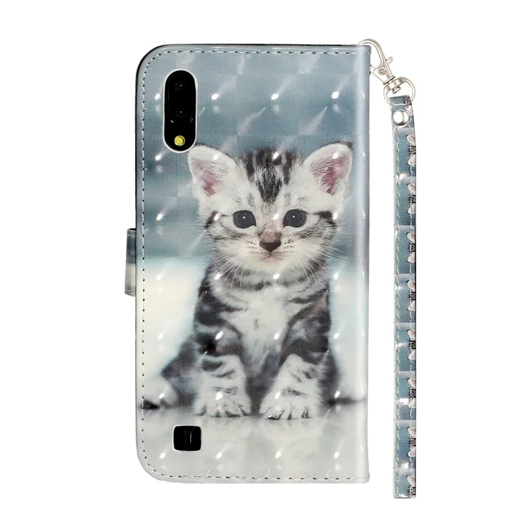 Patterned Embossed Leather Wallet Phone Case with Strap for Samsung Galaxy M10/A10 - Cat