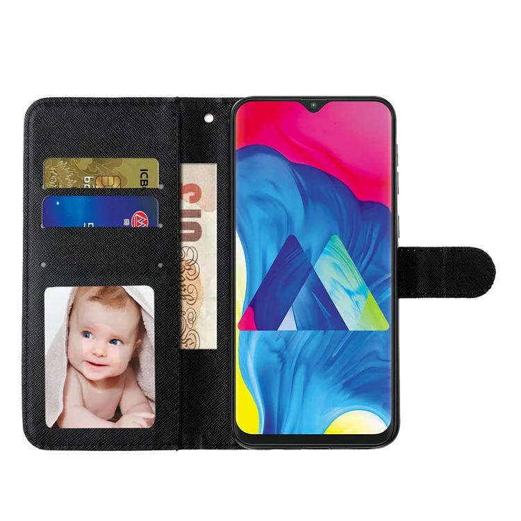 Patterned Embossed Leather Wallet Phone Case with Strap for Samsung Galaxy M10/A10 - Cat