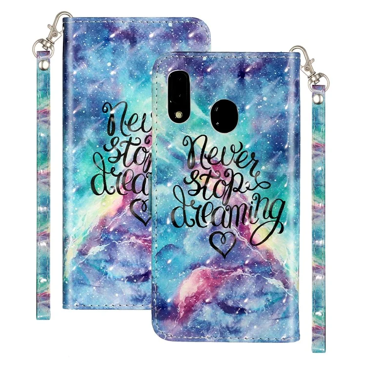 Light Spot Decor Pattern Embossed Leather Case Wallet Phone Cover for Samsung Galaxy A20e - Never Stop Dreaming