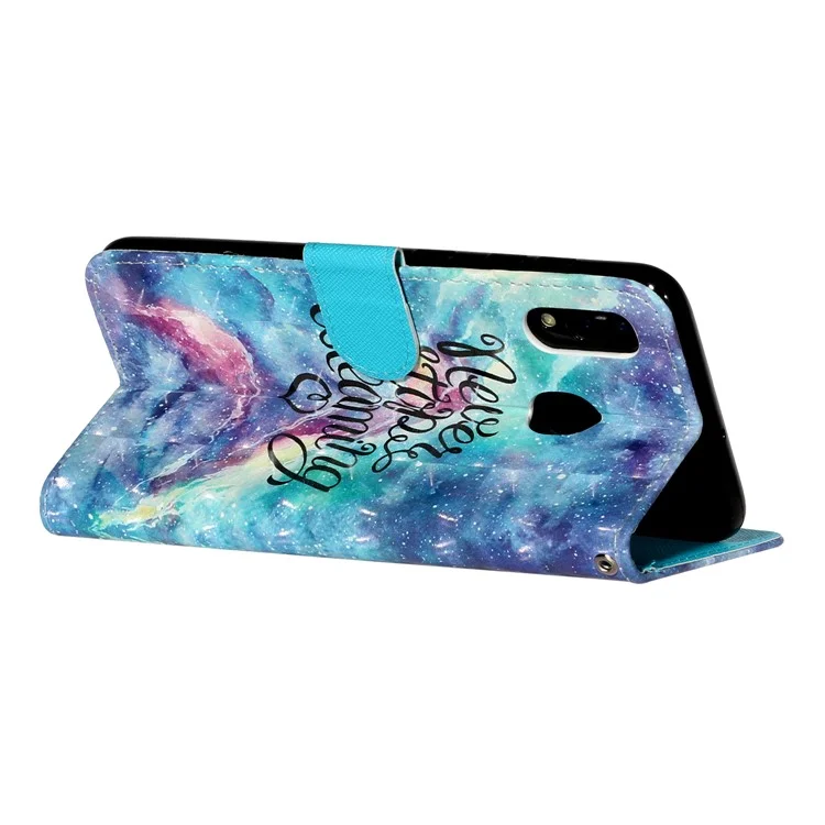 Light Spot Decor Pattern Embossed Leather Case Wallet Phone Cover for Samsung Galaxy A20e - Never Stop Dreaming