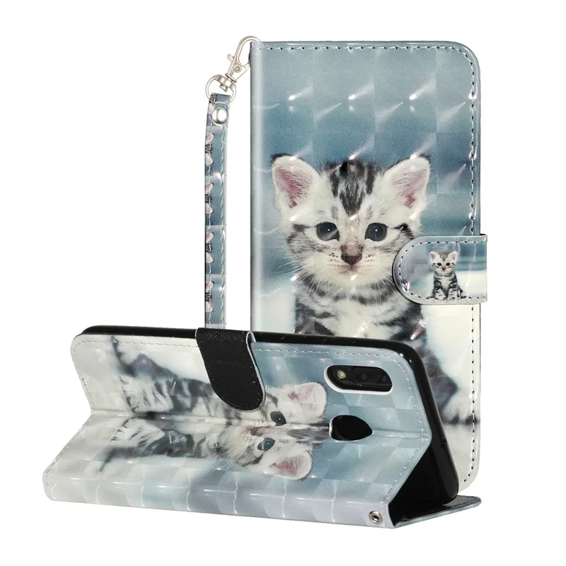 Light Spot Decor Pattern Embossed Leather Case Wallet Phone Cover for Samsung Galaxy A20e - Cat
