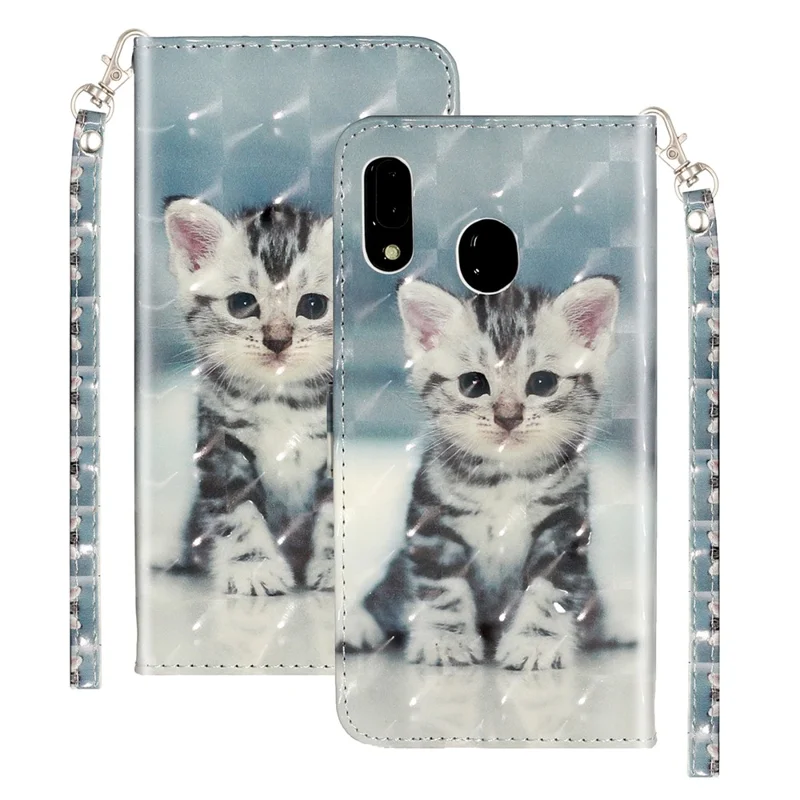 Light Spot Decor Pattern Embossed Leather Case Wallet Phone Cover for Samsung Galaxy A20e - Cat