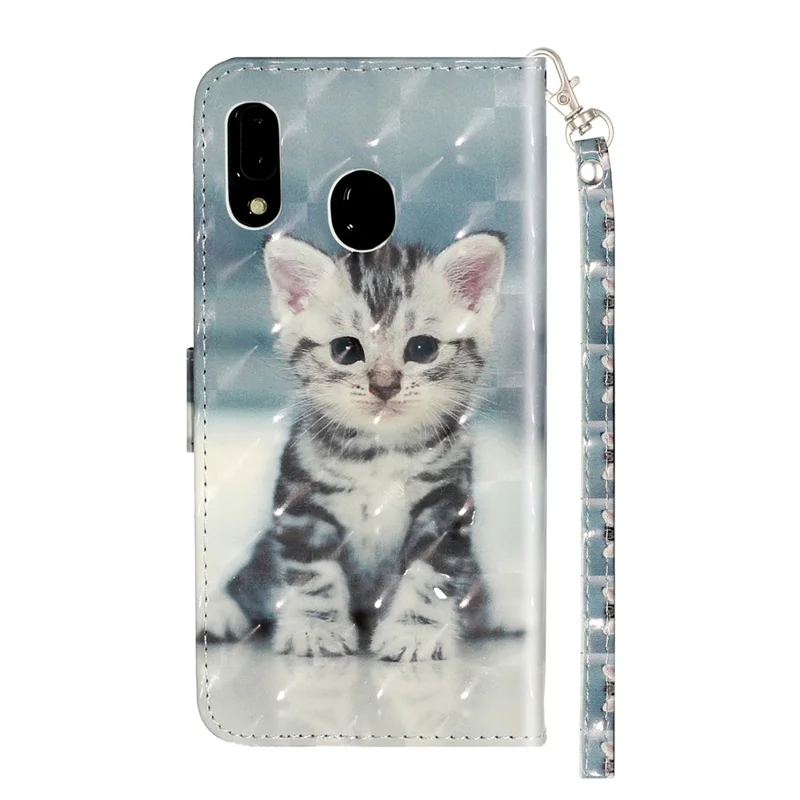 Light Spot Decor Pattern Embossed Leather Case Wallet Phone Cover for Samsung Galaxy A20e - Cat