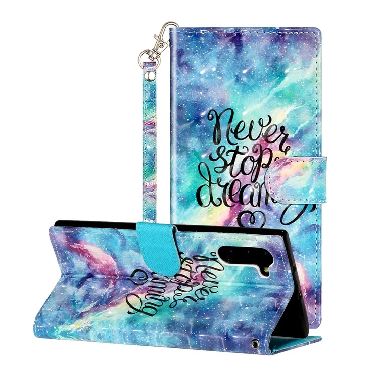 Light Spot Decor Pattern Printing Wallet Stand Leather Phone Case for Samsung Galaxy Note 10 - Never Stop Dreaming