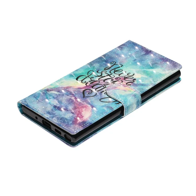 Light Spot Decor Pattern Printing Wallet Stand Leather Phone Case for Samsung Galaxy Note 10 - Never Stop Dreaming