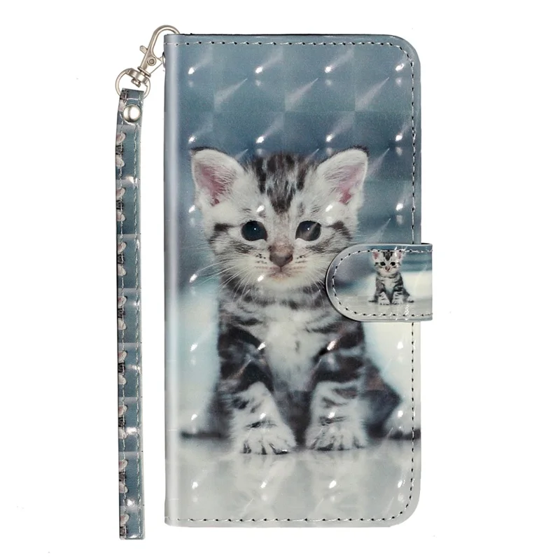 Patterned Embossed Leather Wallet Phone Case with Strap for Samsung Galaxy S10 Plus - Cat