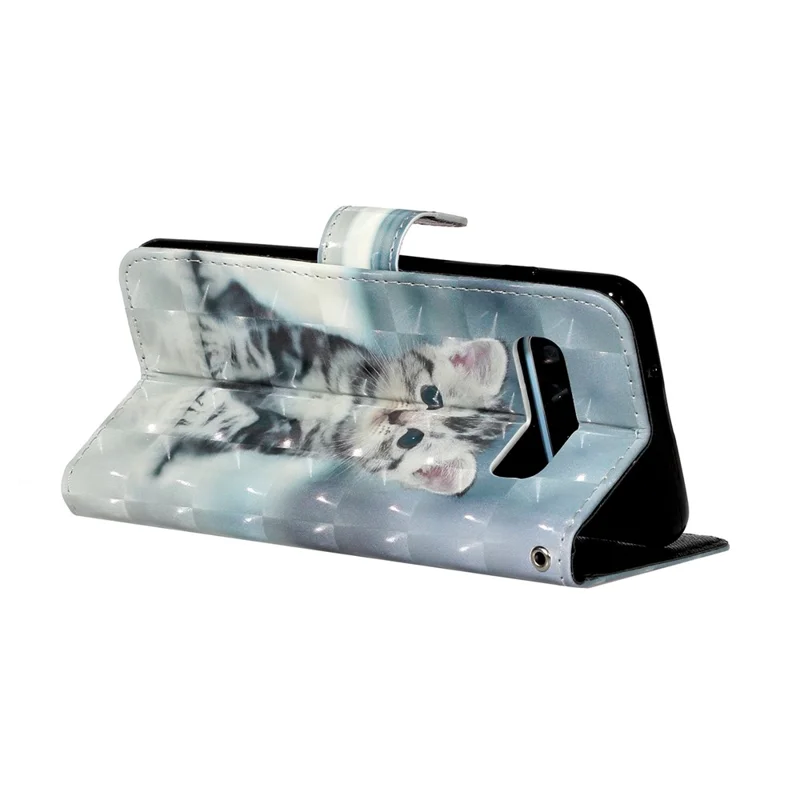 Patterned Embossed Leather Wallet Phone Case with Strap for Samsung Galaxy S10 Plus - Cat