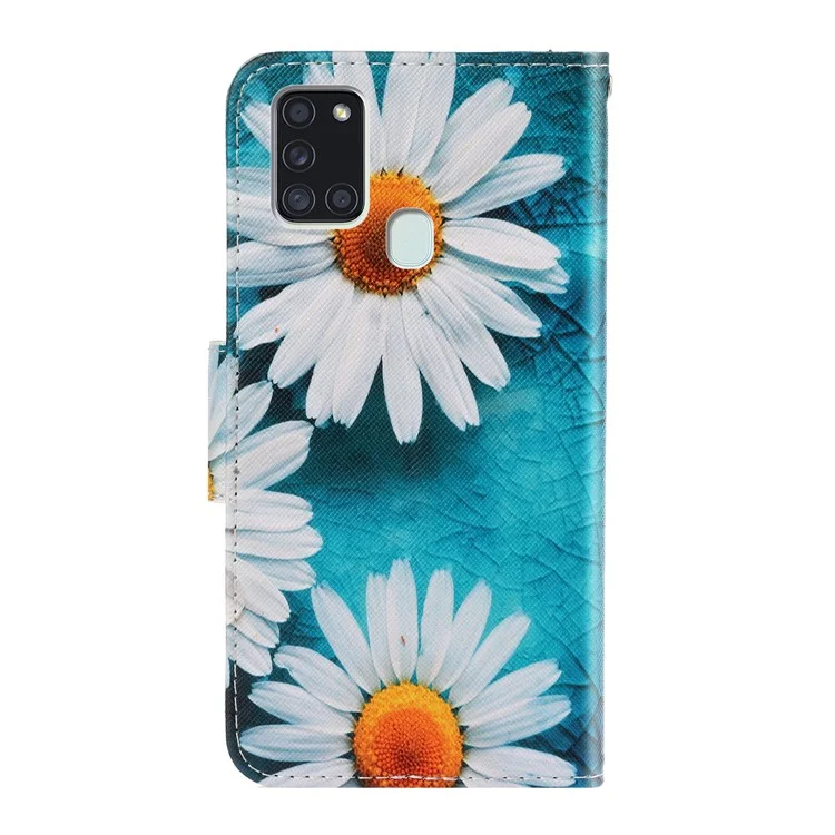 Tampa do Telefone da Carteira de Impressão de Impressão de Padrões Para o Samsung Galaxy A21s - Flores Brancas