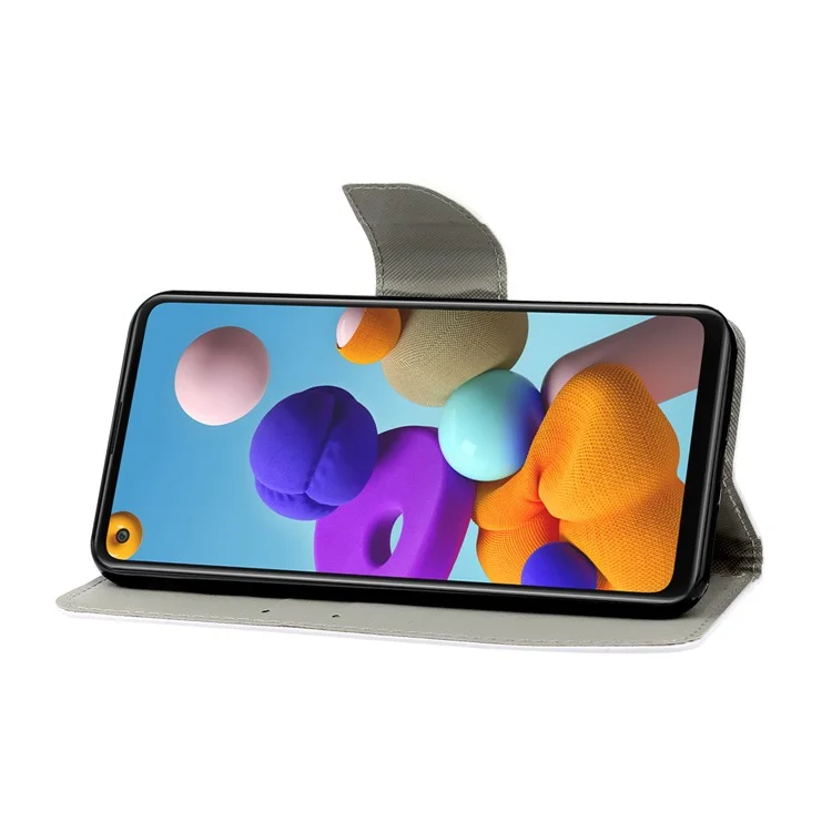 Tampa do Telefone da Carteira de Impressão de Impressão de Padrões Para o Samsung Galaxy A21s - Flores Brancas