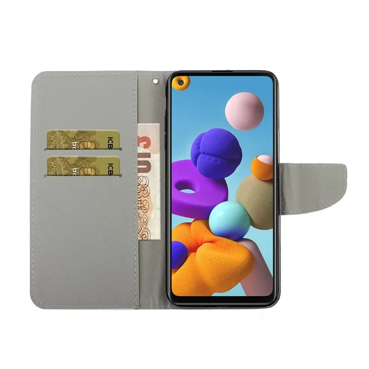 Чехол-книжка с узором для Samsung Galaxy A21s - Белые цветы