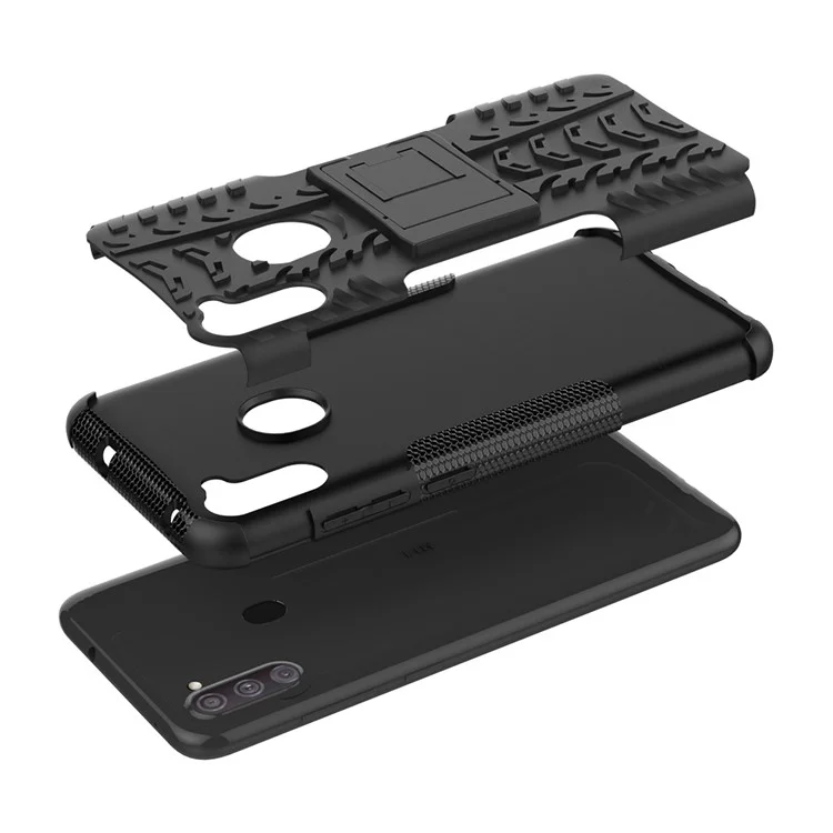 Anti-slip PC + TPU Cover with Kickstand Shell for Samsung Galaxy A11 (US Version) - Black