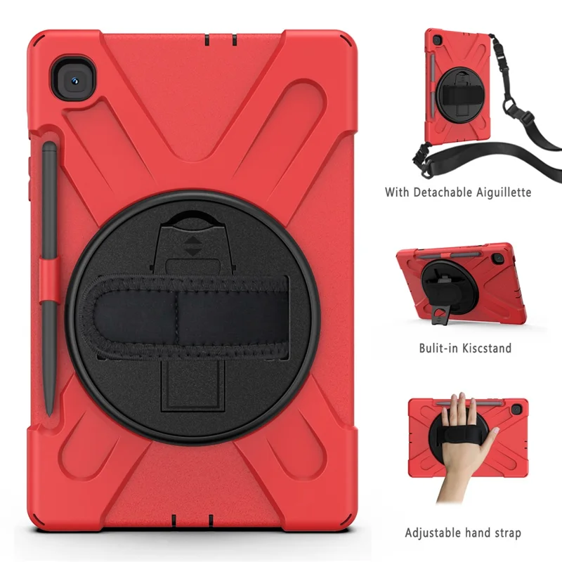 Kickstand Case for Samsung Galaxy Tab S6 Lite (2020) P610 P615 / (2022) / (2024) P620 PC + Silicone Tablet Cover with Shoulder Strap - Red