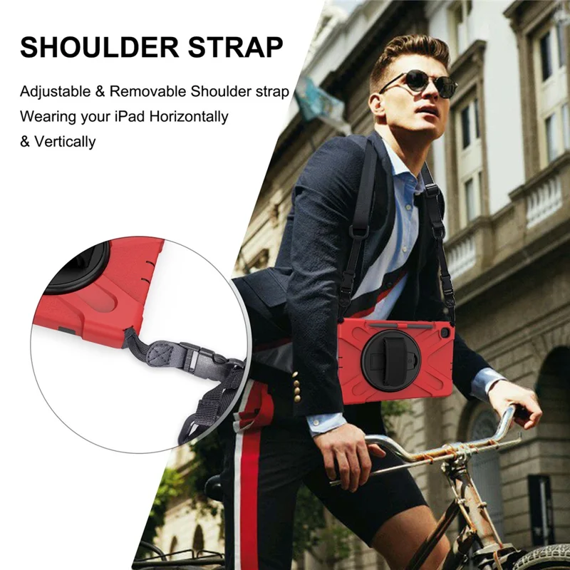 Kickstand Case for Samsung Galaxy Tab S6 Lite (2020) P610 P615 / (2022) / (2024) P620 PC + Silicone Tablet Cover with Shoulder Strap - Red