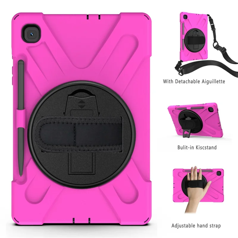 Kickstand Case for Samsung Galaxy Tab S6 Lite (2020) P610 P615 / (2022) / (2024) P620 PC + Silicone Tablet Cover with Shoulder Strap - Rose