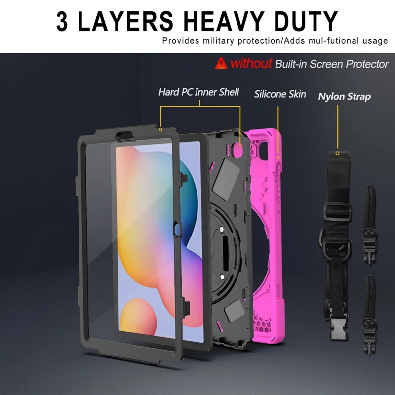 Kickstand Case for Samsung Galaxy Tab S6 Lite (2020) P610 P615 / (2022) / (2024) P620 PC + Silicone Tablet Cover with Shoulder Strap - Rose