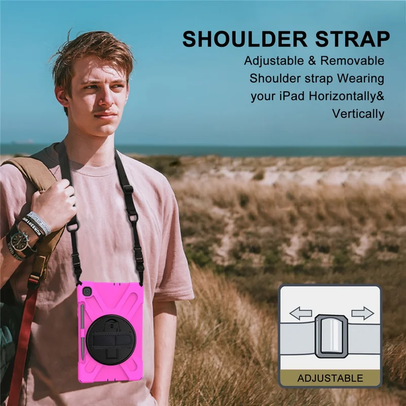 Kickstand Case for Samsung Galaxy Tab S6 Lite (2020) P610 P615 / (2022) / (2024) P620 PC + Silicone Tablet Cover with Shoulder Strap - Rose