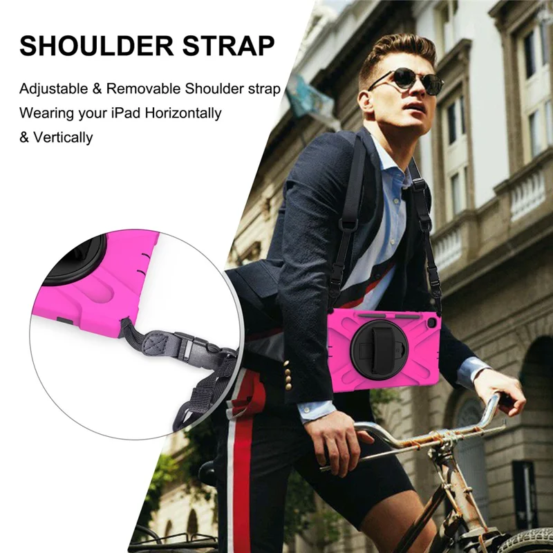 Kickstand Case for Samsung Galaxy Tab S6 Lite (2020) P610 P615 / (2022) / (2024) P620 PC + Silicone Tablet Cover with Shoulder Strap - Rose