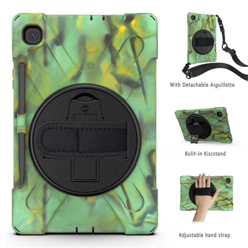 Kickstand Case for Samsung Galaxy Tab S6 Lite (2020) P610 P615 / (2022) / (2024) P620 PC + Silicone Tablet Cover with Shoulder Strap - Camouflage