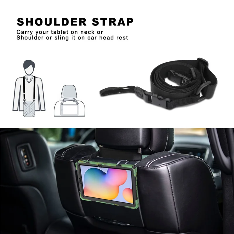 Kickstand Case for Samsung Galaxy Tab S6 Lite (2020) P610 P615 / (2022) / (2024) P620 PC + Silicone Tablet Cover with Shoulder Strap - Camouflage