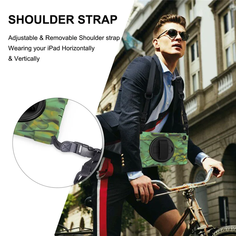 Kickstand Case for Samsung Galaxy Tab S6 Lite (2020) P610 P615 / (2022) / (2024) P620 PC + Silicone Tablet Cover with Shoulder Strap - Camouflage