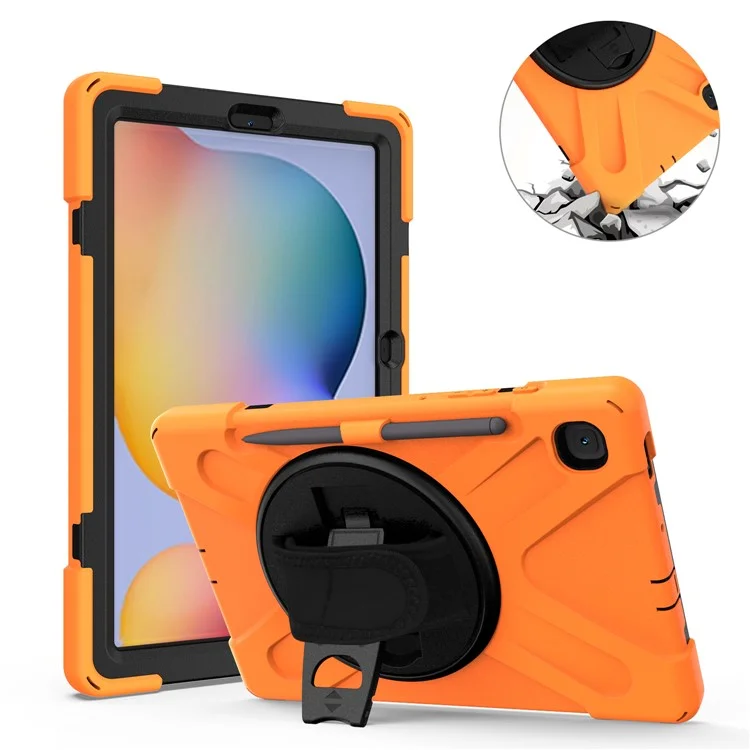 X-shape PC + Custodia TPU Per Samsung Galaxy Tab S6 Lite P610/P615/S6 Lite (2022) Con Cinghia Manuale [cavalletto Rotativo a 360 Gradi] Shell - Arancia