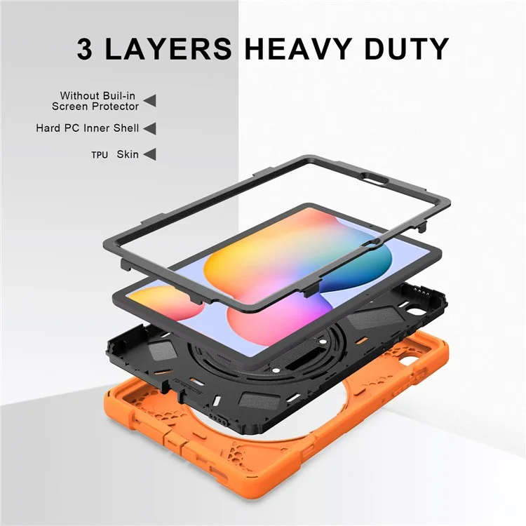 X-Shape PC + Case TPU Для Samsung Galaxy Tab S6 Lite P610/P615/S6 Lite (2022) с Ручным Ремешком [360-градусный Ротационный Ударник] Shell - Апельсин