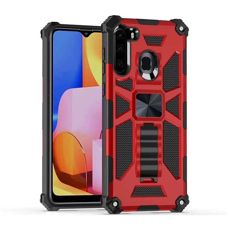 Custodia Ibrida TPU Per PC TPU a Goccia Per Dropu Con Tela in Metallo Magnetico Per Samsung Galaxy A21 - Rosso