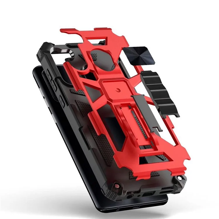 Kickstand Armor Dropproof PC TPU Hybrid Case with Magnetic Metal Sheet for Samsung Galaxy A21 - Red