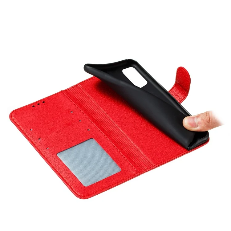 Imprint Feather Litchi Skin Leather Wallet Case for Samsung Galaxy A21s - Red