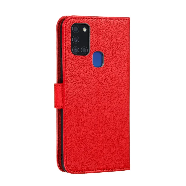 Caixa de Carteira de Couro de Pele Litchi de Impressão Para a Samsung Galaxy A21s - Vermelho