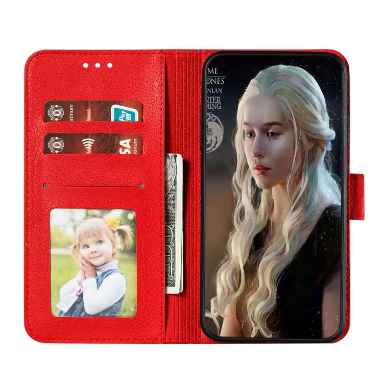 Imprint Feather Litchi Skin Leather Wallet Case for Samsung Galaxy A21s - Red