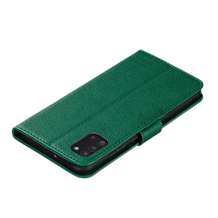 Litchi Texture Imprint Feather Wallet Leather Phone Cover for Samsung Galaxy A31 - Green