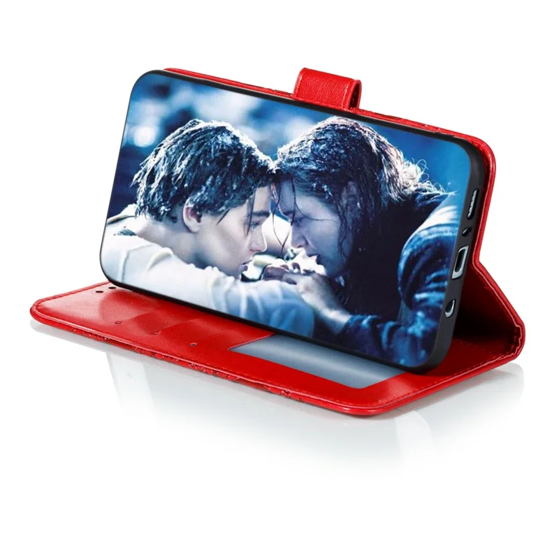 Futera skórzana z nadrukiem Mandala Kwiat dla Samsung Galaxy A21s - Czerwony