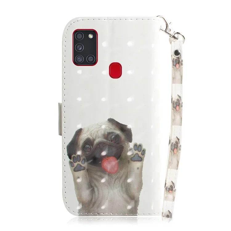 Light Spot Decor Pattern Printing Wallet Stand Leather Case with Strap for Samsung Galaxy A21s - Dog