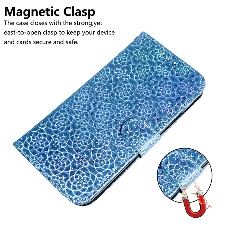 Flower Pattern Leather Stand Wallet Case for Samsung Galaxy A21s - Blue