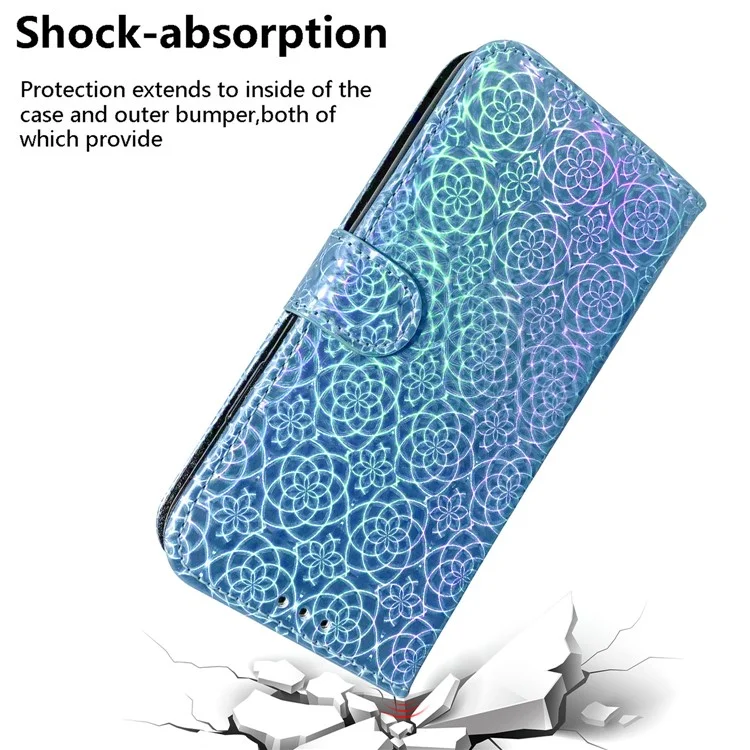 Flower Pattern Leather Stand Wallet Case for Samsung Galaxy A21s - Blue