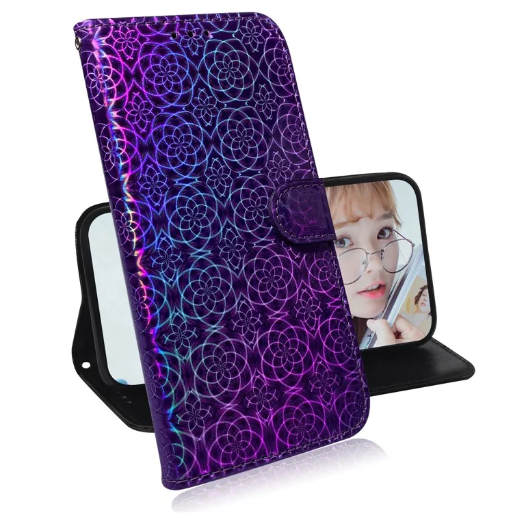 Flower Pattern Leather Stand Wallet Case for Samsung Galaxy A51 5G SM-A516 - Purple