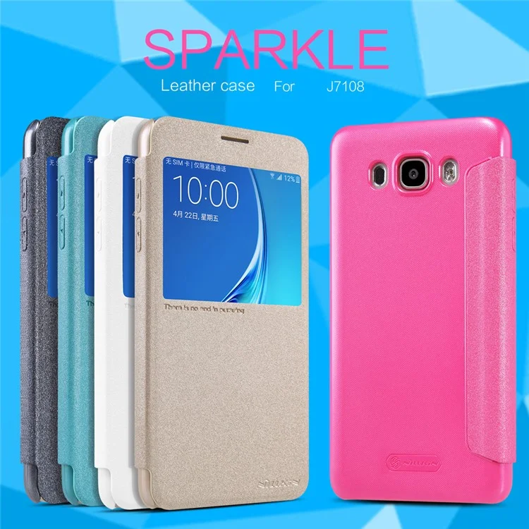 NILLKIN Sparkle Series for Samsung Galaxy J7 (2016) View Window Leather Case - White