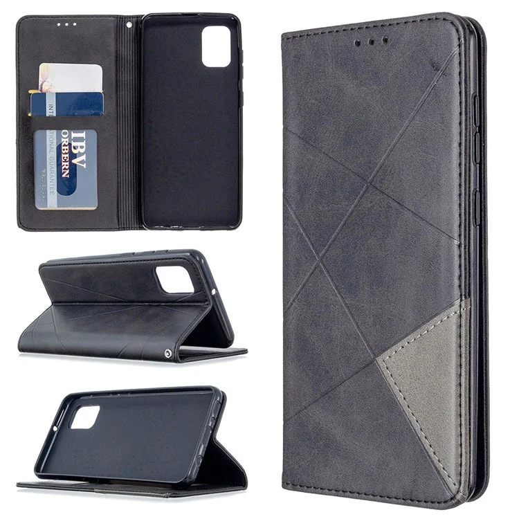 Funda de Cuero Absorbente con Patrón Geométrico para Samsung Galaxy A31 - Negro