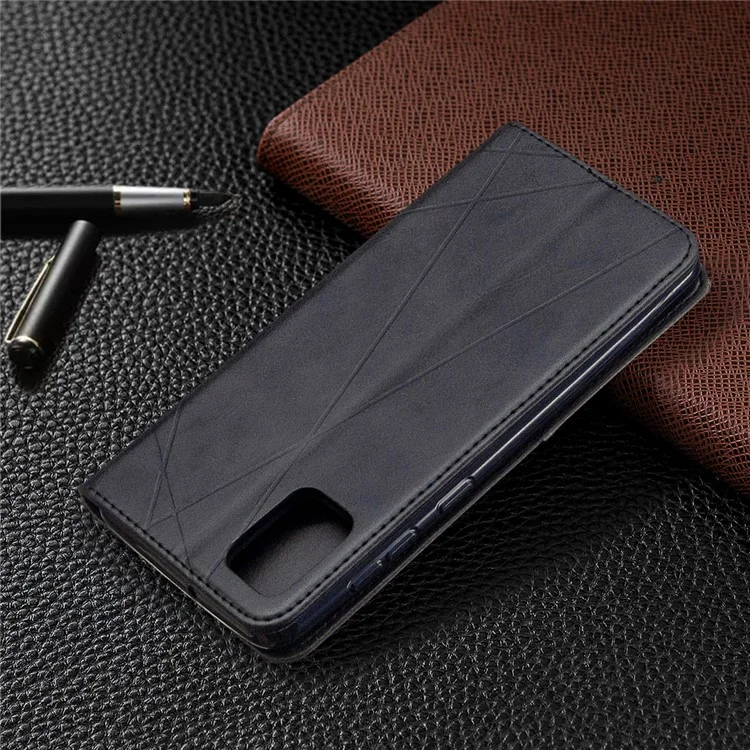 Funda de Cuero Absorbente con Patrón Geométrico para Samsung Galaxy A31 - Negro