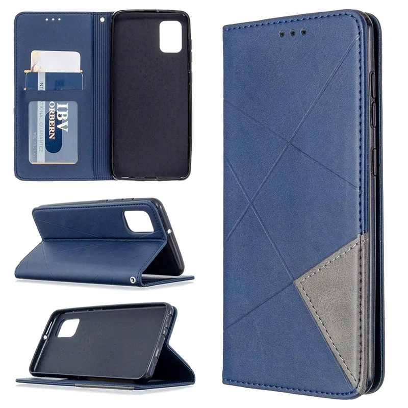 Geometric Pattern Auto-Absorbed Leather Cover for Samsung Galaxy A31 - Blue
